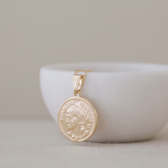 French Coin Necklace | 18k Gold Filled - Picture 2 of 10